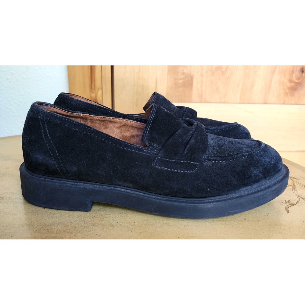 Paul Green UK 6 US 8.5 Black Suede Chunky Penny Loafers Flat Shoes Dark Academia